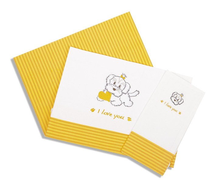 Σετ Σεντόνια Κούνιας Dimcol Σκυλάκι 121 Πορτοκαλί/Κίτρινο/Λευκό 120x170