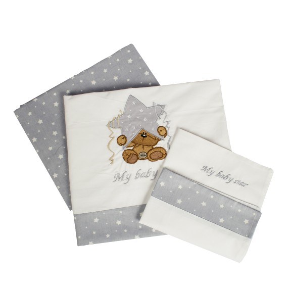 Σετ Σεντόνια Κούνιας Dimcol Αστέρι 124 Λευκό/Γκρι 120x170