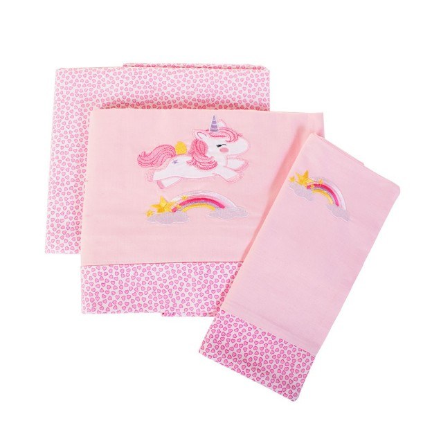 Σετ Σεντόνια Κούνιας Dimcol Unicorn 41 Ροζ 120x170