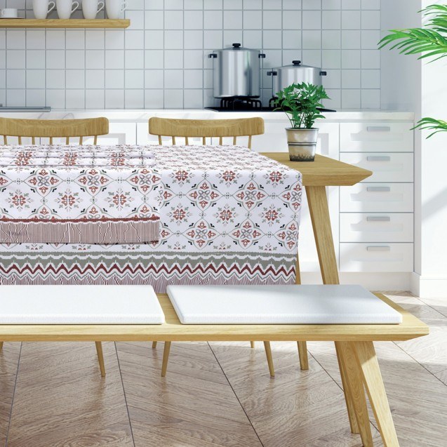 Runner Das Home 0595 Λευκό-Μέντα-Κεραμιδί 40x150