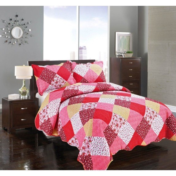 Σετ Κουβερλί Υπέρδιπλο Silk Fashion Κόκκινο Καρώ...