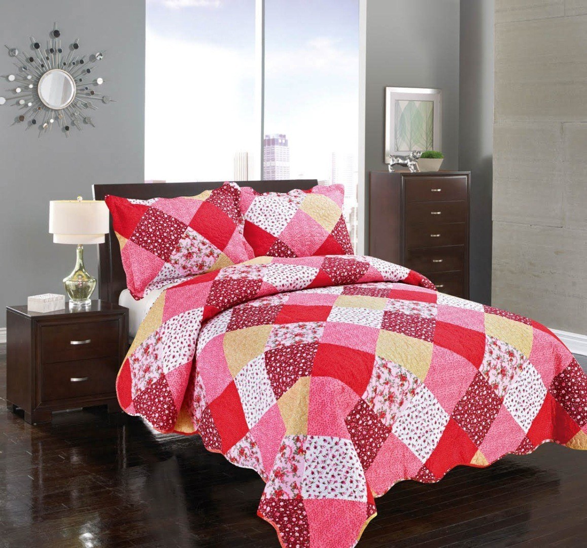Σετ Κουβερλί Υπέρδιπλο Silk Fashion Κόκκινο Καρώ PinksonicB 220x240