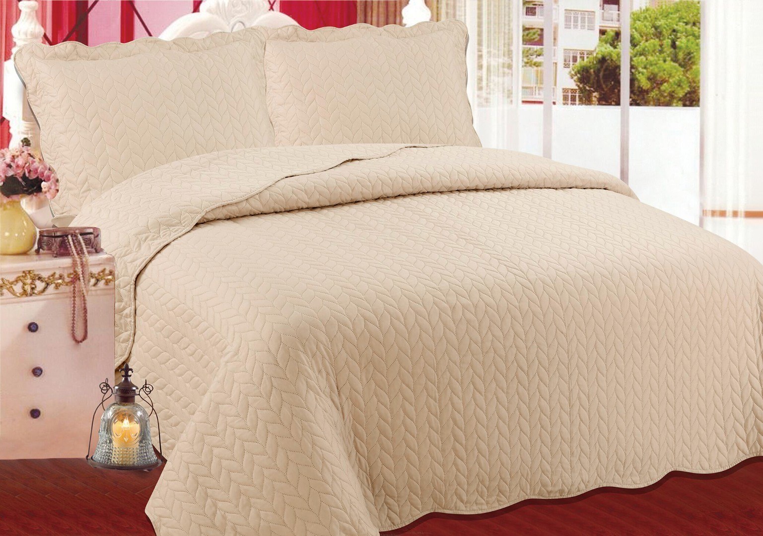 Σετ Κουβερλί Υπέρδιπλο Silk Fashion φύλλο Light Brown 2