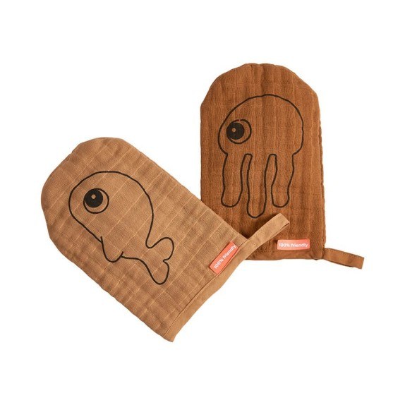 Σετ Γάντια Πλυσίματος 2 Τεμαχίων Sea Friends Mustard BR75075