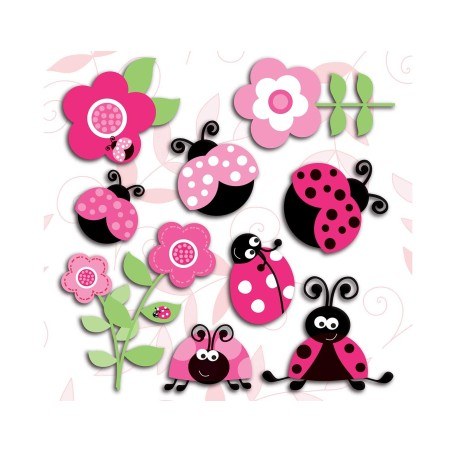 Αυτοκόλλητα 3 επιπέδων Μ Pink Ladybugs 14506