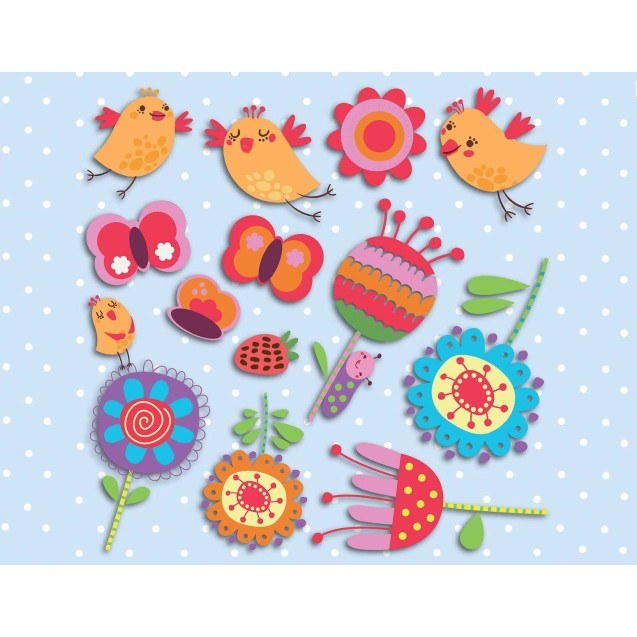 Αυτοκόλλητα 3 επιπέδων Ango Birds & Flowers 14501