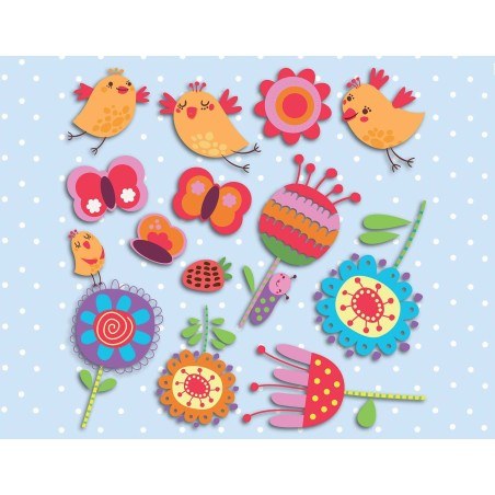 Αυτοκόλλητα 3 επιπέδων Ango Birds & Flowers 14501