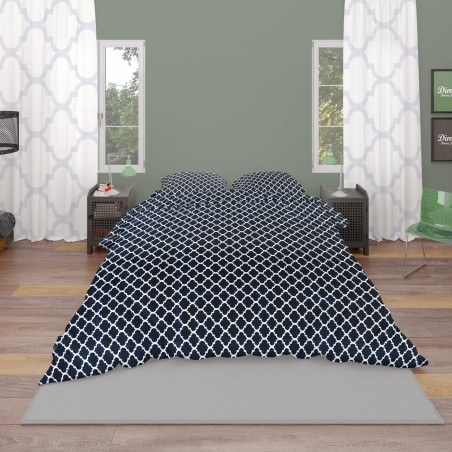 Σετ Σεντόνια King Size 4 Τεμαχίων Dimcol Windows 175 Dark Blue-White 240x270