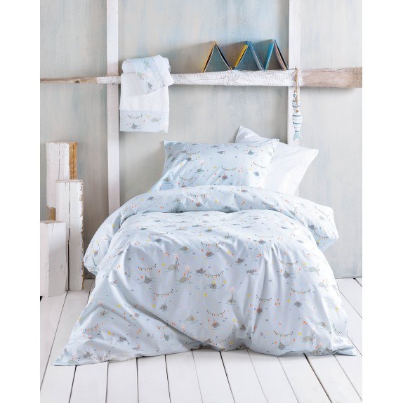 Σετ Παπλωματοθήκη Ημίδιπλη 2 Τεμαχίων Rythmos Fouska Μπλε...