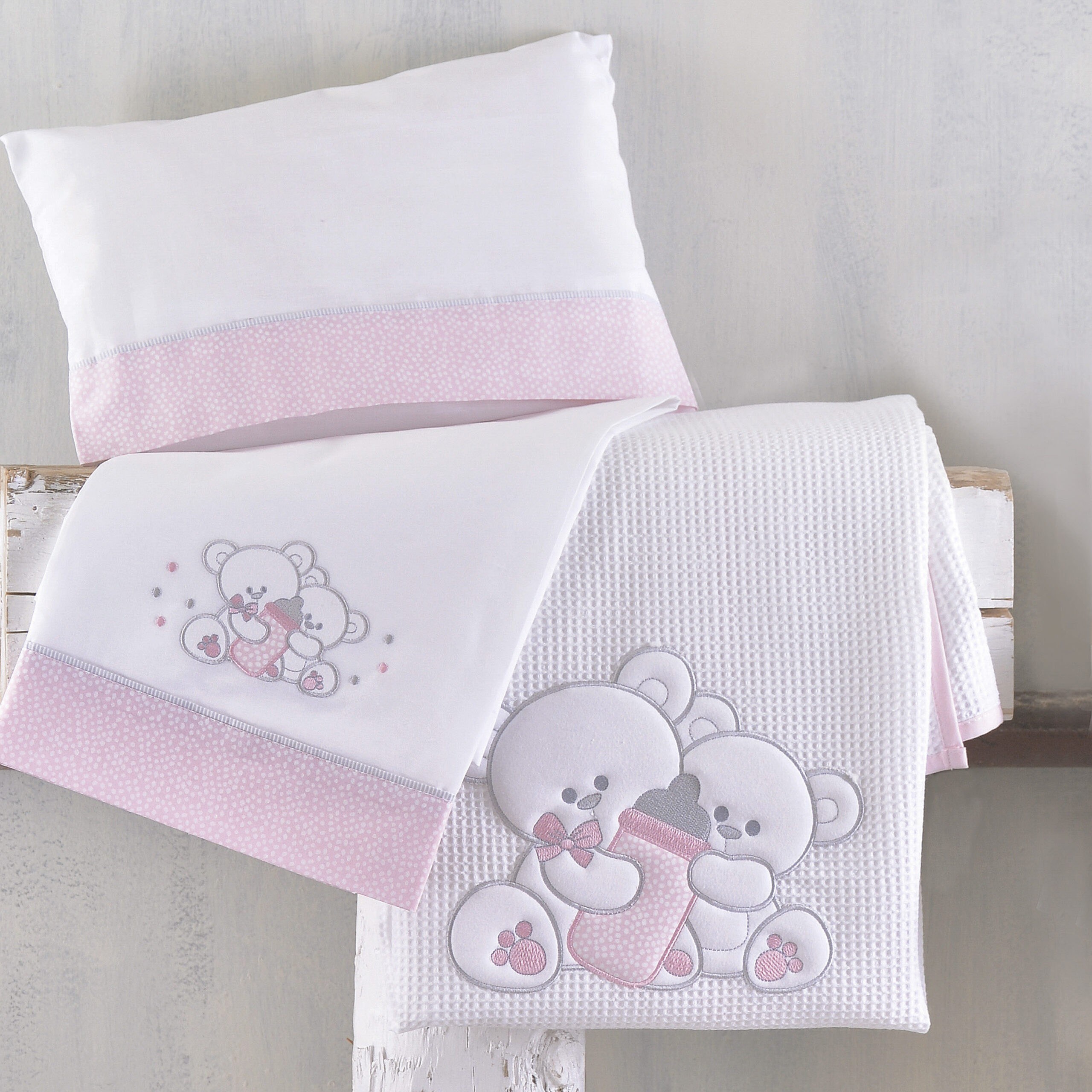 Κουβέρτα Πικέ Κούνιας Rythmos Cuddles Ροζ 120x150