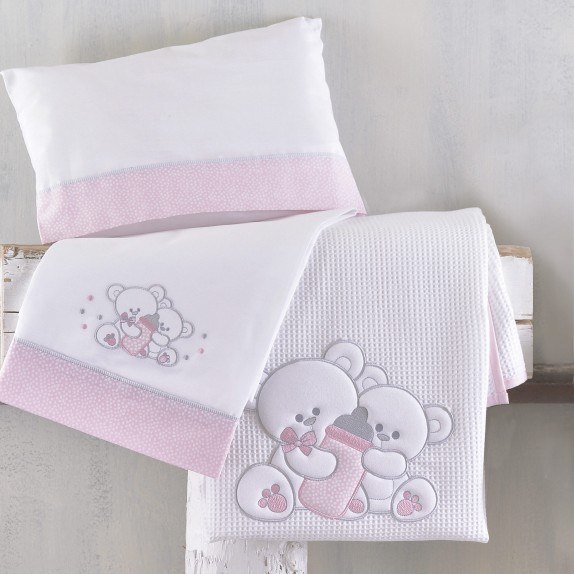 Σετ Σεντόνια Κούνιας 3 Τεμαχίων Rythmos Cuddles Ροζ 100x160