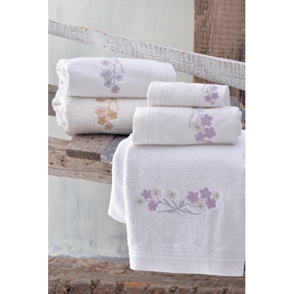 Σετ Πετσέτες 3 Τεμαχίων Rythmos Jolie Λευκό-Λιλά