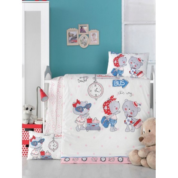 Σετ Παπλωματοθήκη Κούνιας 2 Τεμαχίων Rythmos Pink Station...