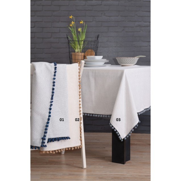 Τραπεζομάντηλο Rythmos Pom Pom Μπλε 140x140