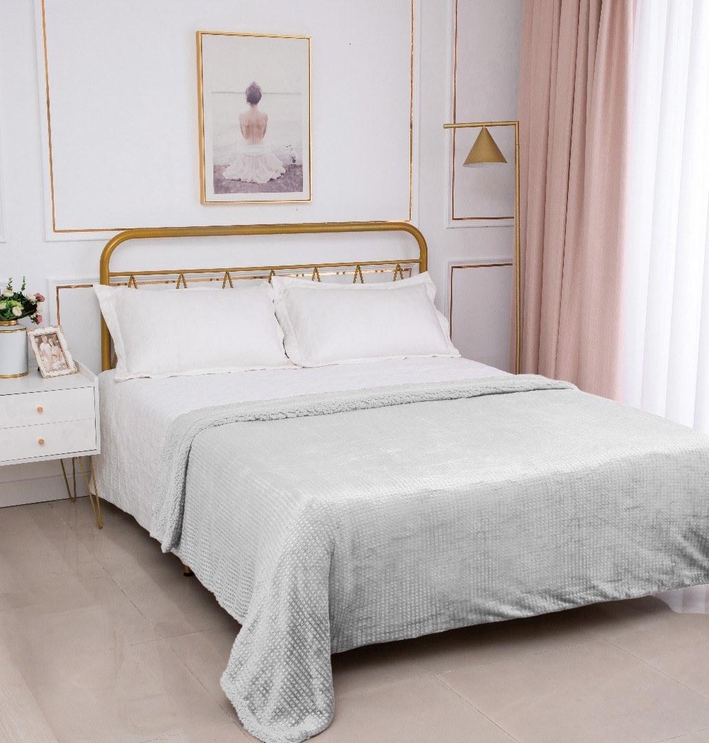 Κουβέρτα με Sherpa Μονή Silk Fashion Damask Light Grey 