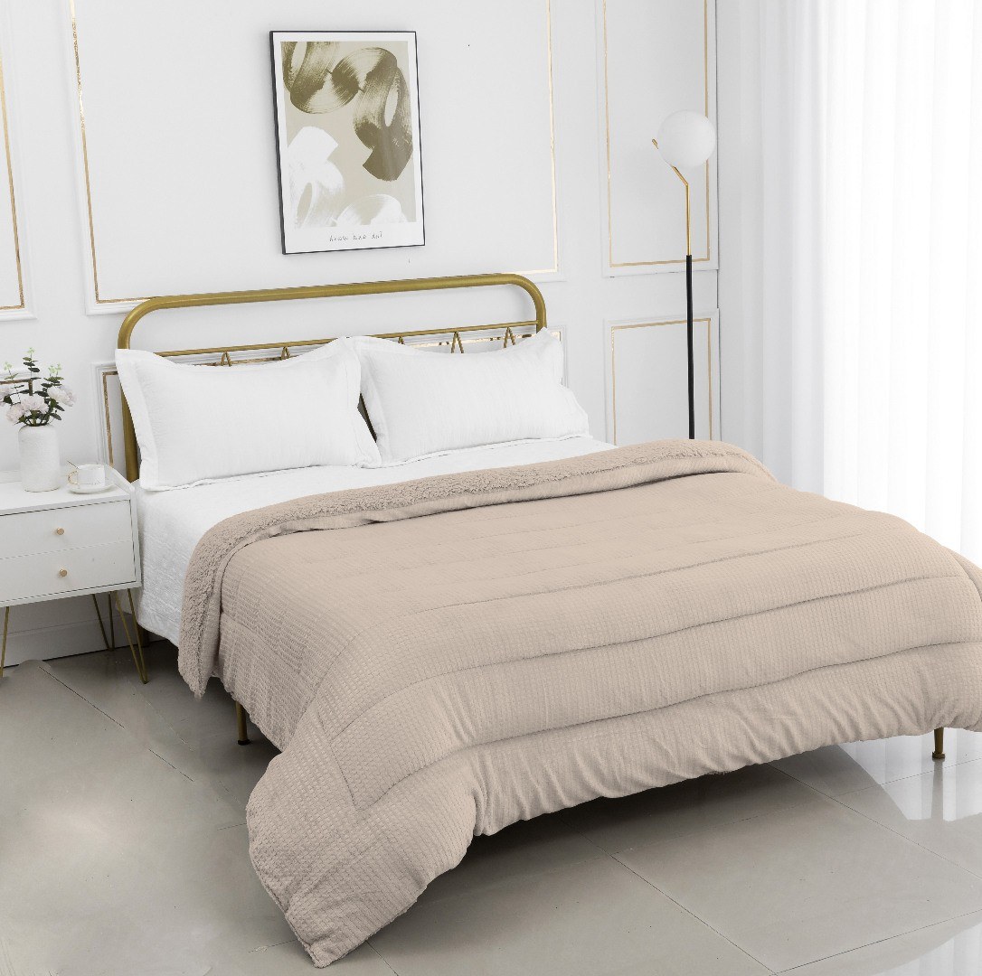 Κουβέρτα με Sherpa Μονή Silk Fashion Damask Camel 170x2