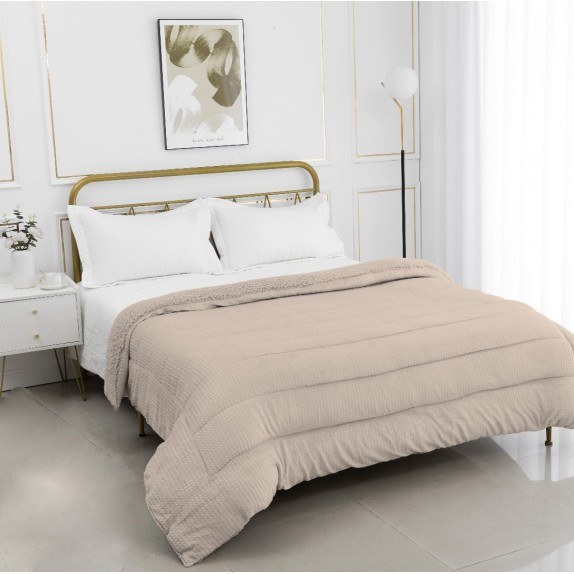 Κουβέρτα με Sherpa Υπέρδιπλη Silk Fashion Damask Camel...