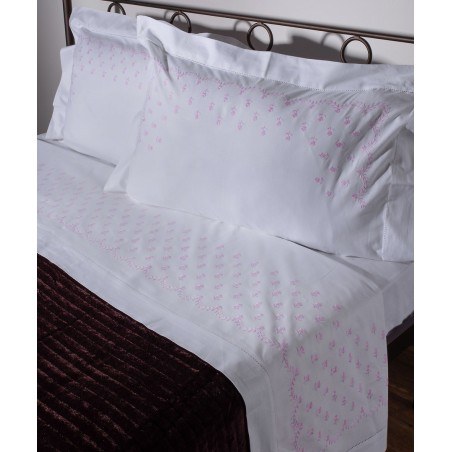 Σετ Σεντόνια Χειροποίητα Ημίδιπλα 3 Τεμαχίων Silk Fashion 2806B Λευκό Ροζ 180x270