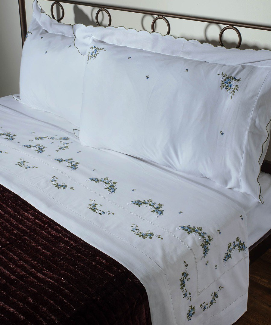 Σετ Σεντόνια Χειροποίητα Υπέρδιπλα 4 Τεμαχίων Silk Fashion 7003 Λευκό Σιέλ 225x270