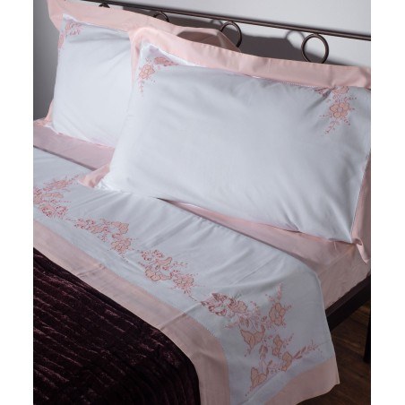 Σετ Σεντόνια Χειροποίητα Υπέρδιπλα 4 Τεμαχίων Silk Fashion NJ01 Λευκό Ροζ 225x270