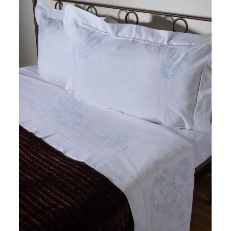 Σετ Σεντόνια Χειροποίητα Υπέρδιπλα 4 Τεμαχίων Silk Fashion 2827 Λευκό Σιέλ 225x270