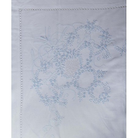 Σετ Σεντόνια Χειροποίητα Υπέρδιπλα 4 Τεμαχίων Silk Fashion 2827 Λευκό Σιέλ 225x270