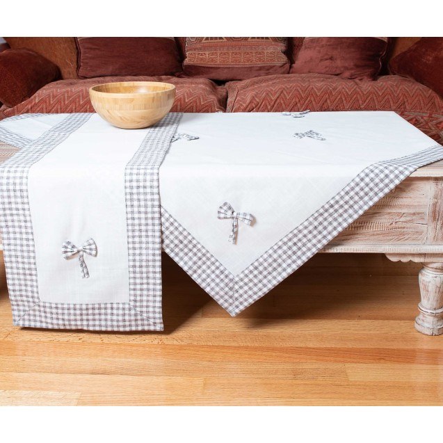 Τραπεζομάντηλο Silk Fashion Bow Ivory/Γκρι 140x140