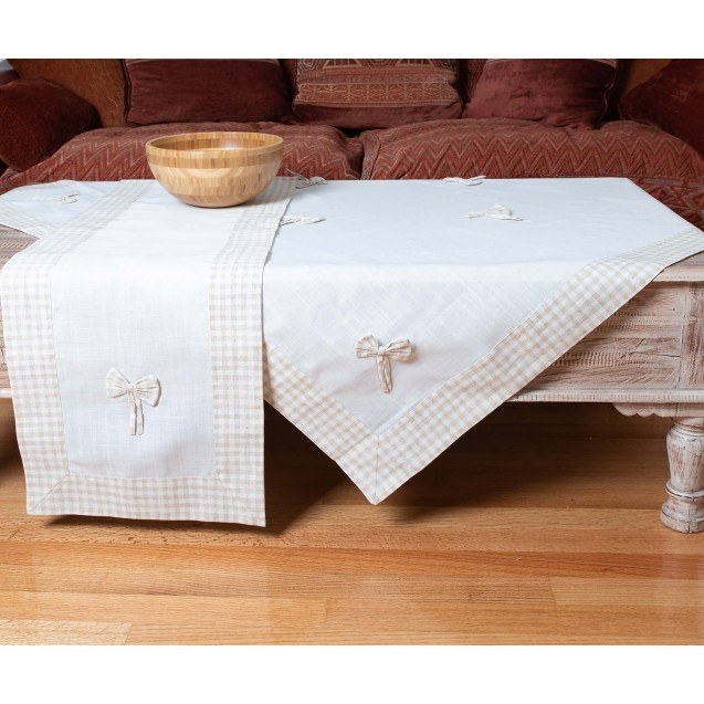 Τραπεζομάντηλο Silk Fashion Bow Ivory/Καφέ 140x140