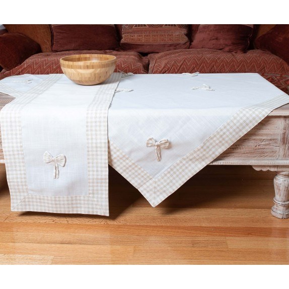 Τραπεζομάντηλο Silk Fashion Bow Ivory/Καφέ 140x180