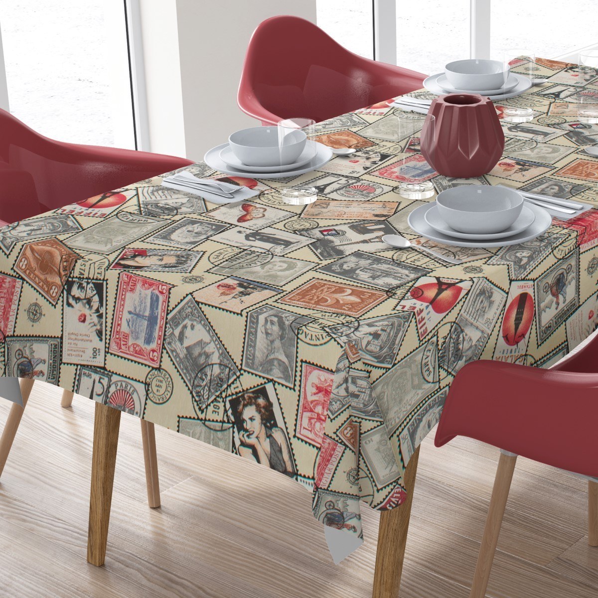 Τραπεζομάντηλο Dimcol Vintage Post Stamps 482 Εκρού 140