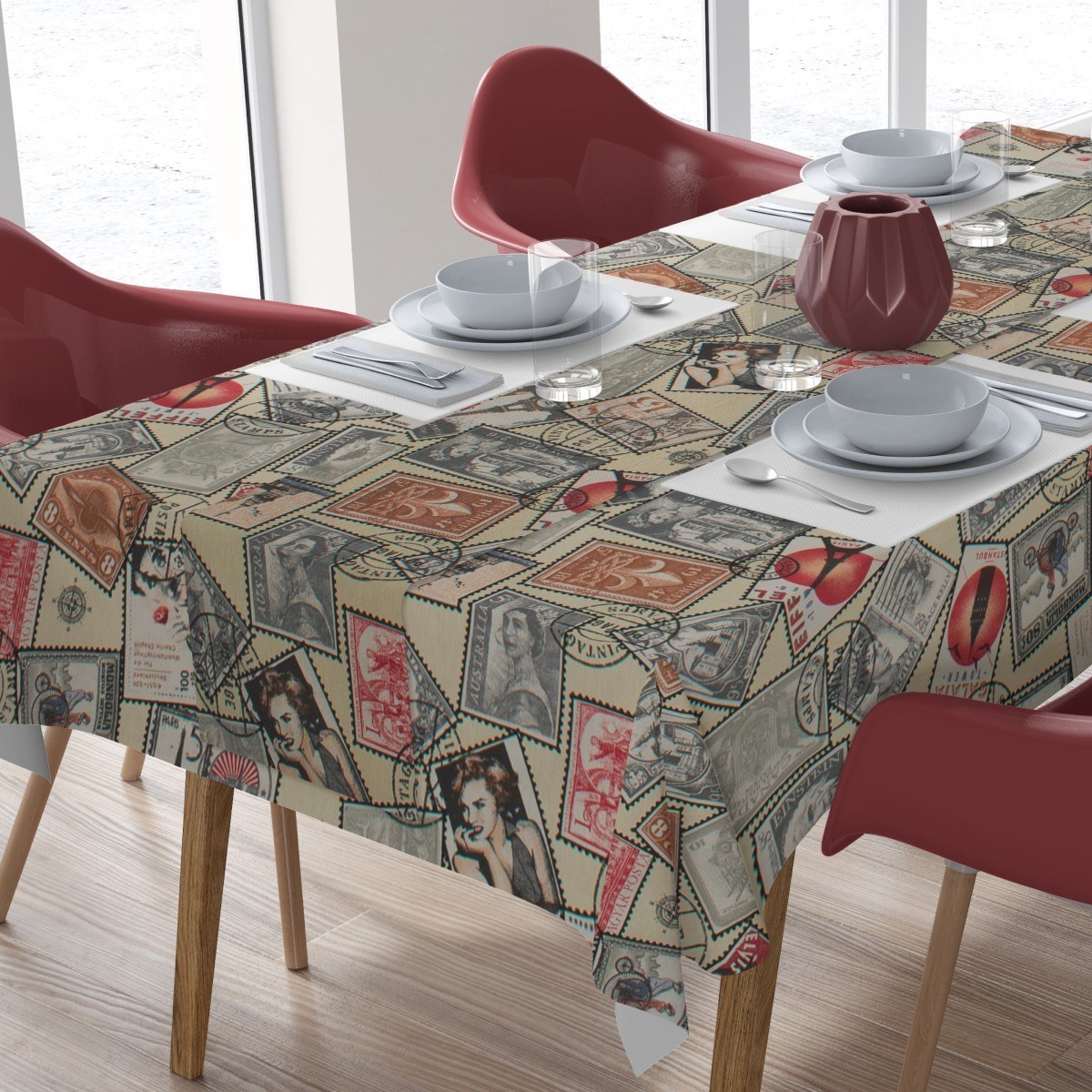 Σετ Τραπεζομάντηλο και Runner Dimcol Vintage Post Stamp
