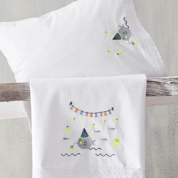 Σετ Σεντόνια Κούνιας 3 Τεμαχίων Rythmos Bubbles Μπλε 100x160