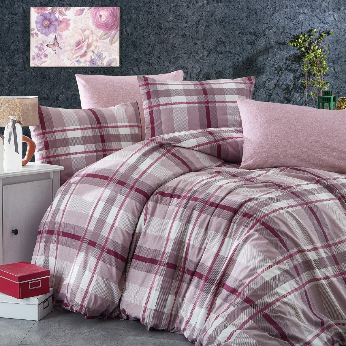 Σετ Σεντόνια King Size 4 Τεμαχίων Dimcol Εκάβη 422 Μωβ 240x270