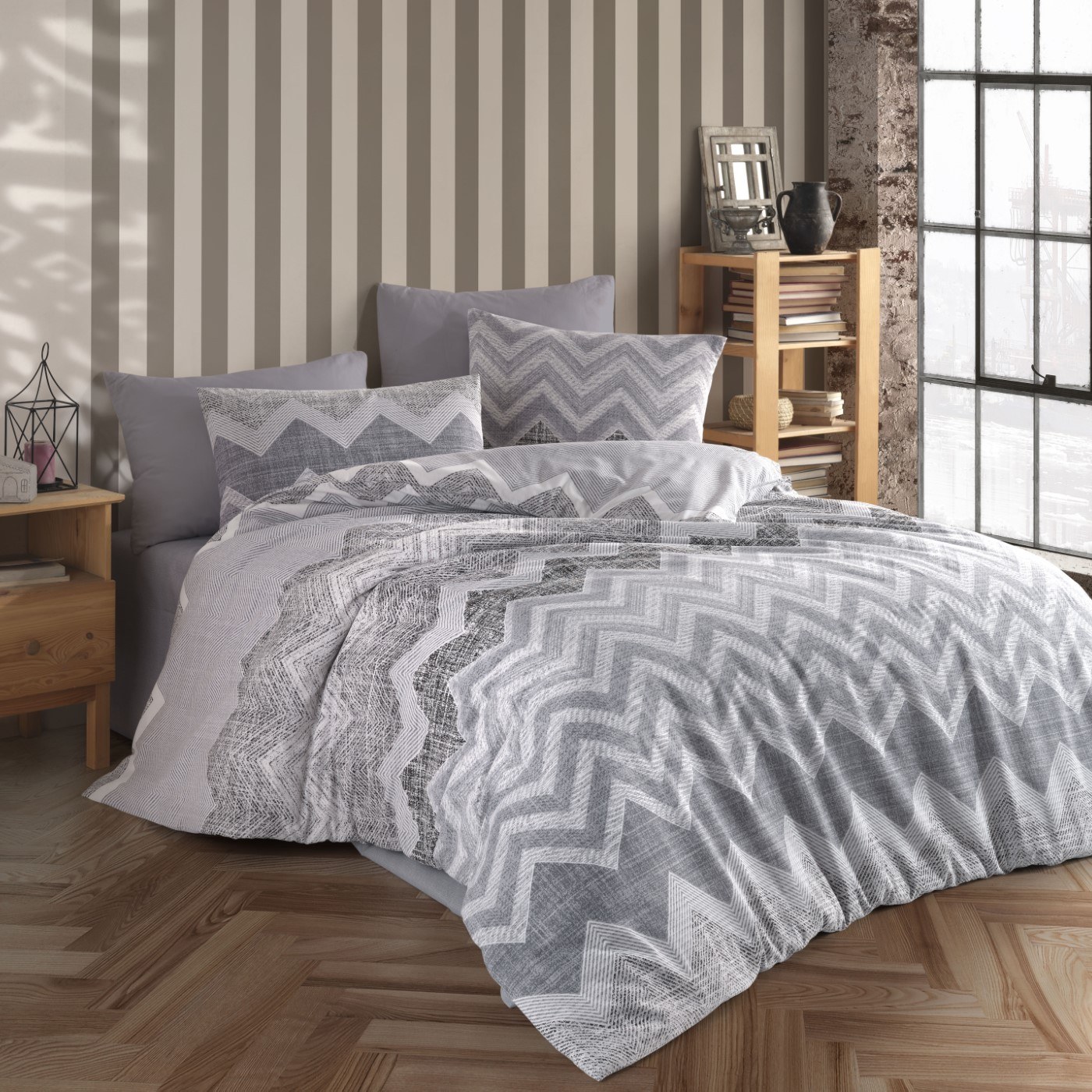 Σετ Σεντόνια Υπέρδιπλα 4 Τεμαχίων Dimcol Αθηνά 405 Grey 220x240