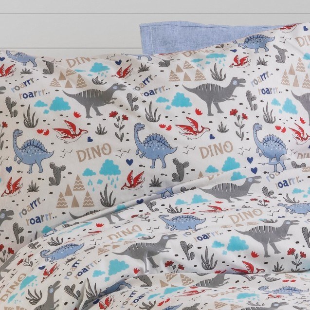 Παιδική Μαξιλαροθήκη Dimcol Dino 309 White-Blue...