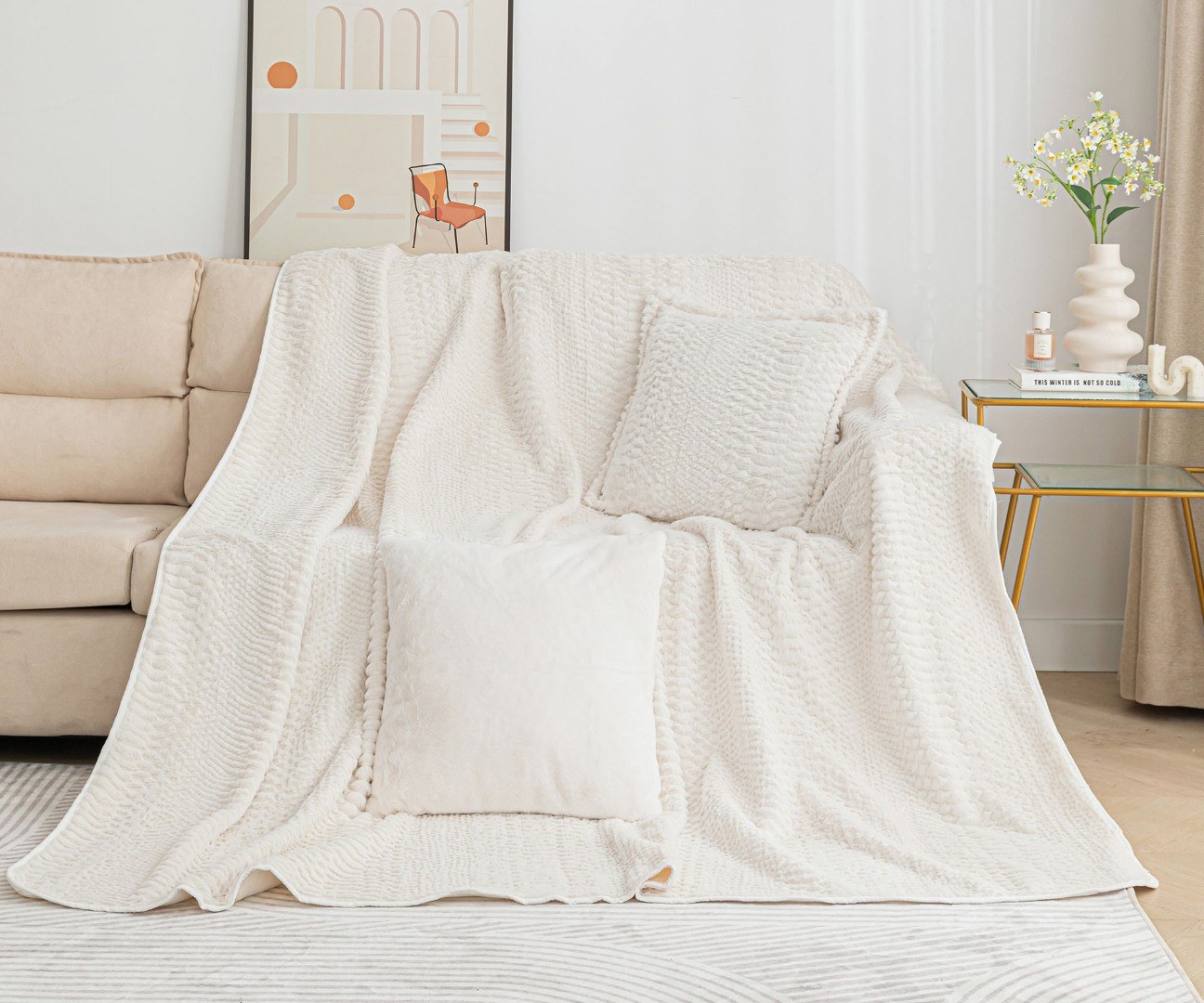 Silk Fashion Ριχτάρι Τριθέσιου Silk Fashion NX201 Ivory 180x320