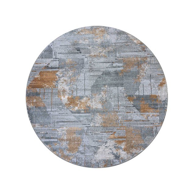 Χαλί Στρόγγυλο Madi Feathers Grey Gold Δ165