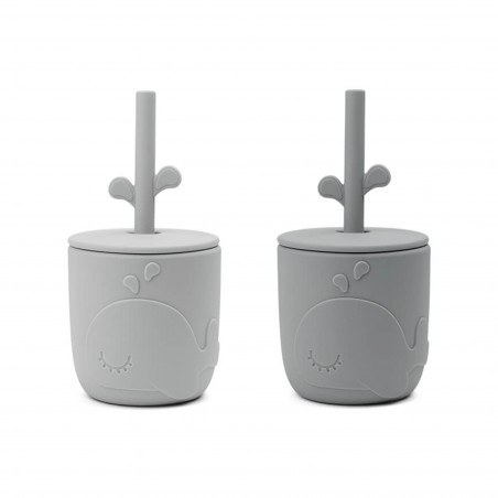 Σετ Παιδικά Κύπελλα με Καλαμάκι 2 Τεμαχίων Done By Deer Wally Grey BR76687