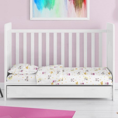 Σετ Σεντόνια Κούνιας 3 Τεμαχίων Dimcol Sweet Dreams 553 White-Pink 120x160