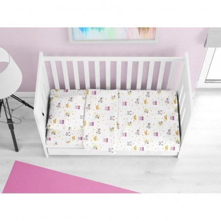 Σετ Σεντόνια Κούνιας 3 Τεμαχίων Dimcol Sweet Dreams 553 White-Pink 120x160
