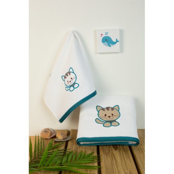 Σετ Βρεφικές Πετσέτες 2 Τεμαχίων Dimcol Kitty 137 Λευκό...
