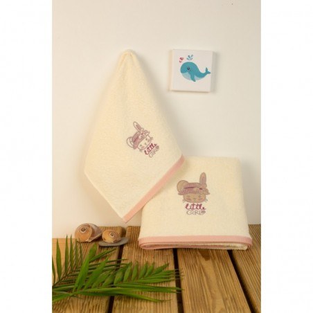 Σετ Βρεφικές Πετσέτες 2 Τεμαχίων Dimcol Rabbit Girl 148 Εκρού 30x50 και 70x140
