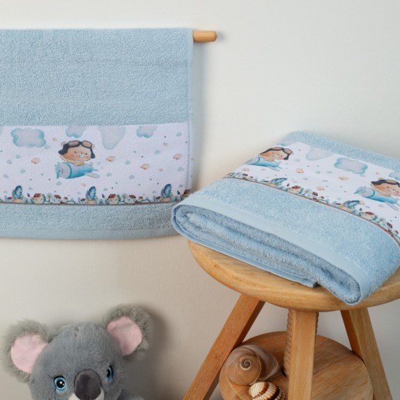 Σετ Βρεφικές Πετσέτες 2 Τεμαχίων Dimcol Pilot 118 Σιέλ...