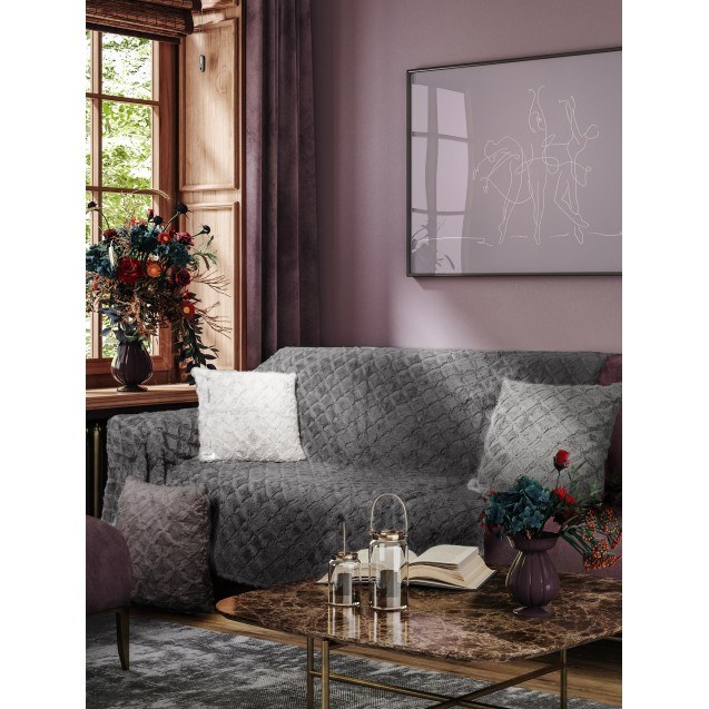 Ριχτάρι Γούνινο Διθέσιου Madi Oblong Grey 180x250