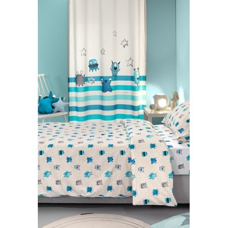 Σετ Παιδικά Σεντόνια Μονά 3 Τεμαχίων Saint Clair Monsters Blue 165x250