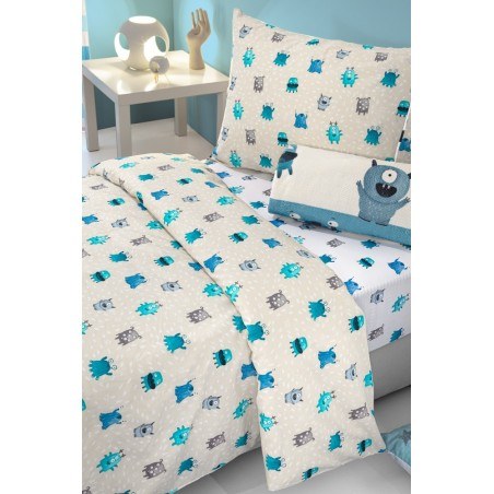 Σετ Παιδικά Σεντόνια Μονά 3 Τεμαχίων Saint Clair Monsters Blue 165x250