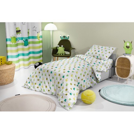 Σετ Παιδικά Σεντόνια Μονά με Λάστιχο 3 Τεμαχίων Saint Clair Monsters Lime 100x200+28