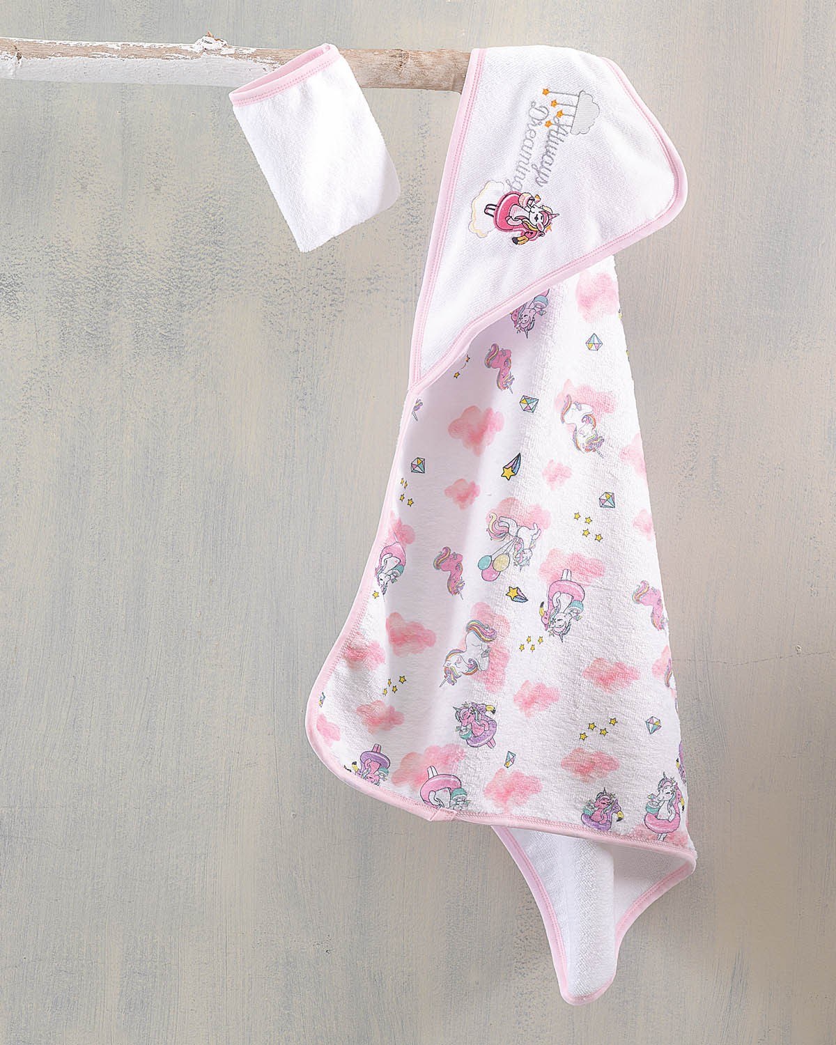 PINK UNICORN - ΣΕΤ ΚΑΠΑ-ΓΑΝΤΑΚΙ ΒΡΕΦΙΚΗ ΣΕ ΣΑΚΟΥΛΑ
