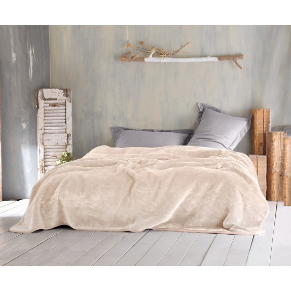 VELOUR ΚΡΕΜ - ΚΟΥΒΕΡΤΑ ΒΕΛΟΥΤΕ ΗΜΙΔΙΠΛΟ (160Χ220)