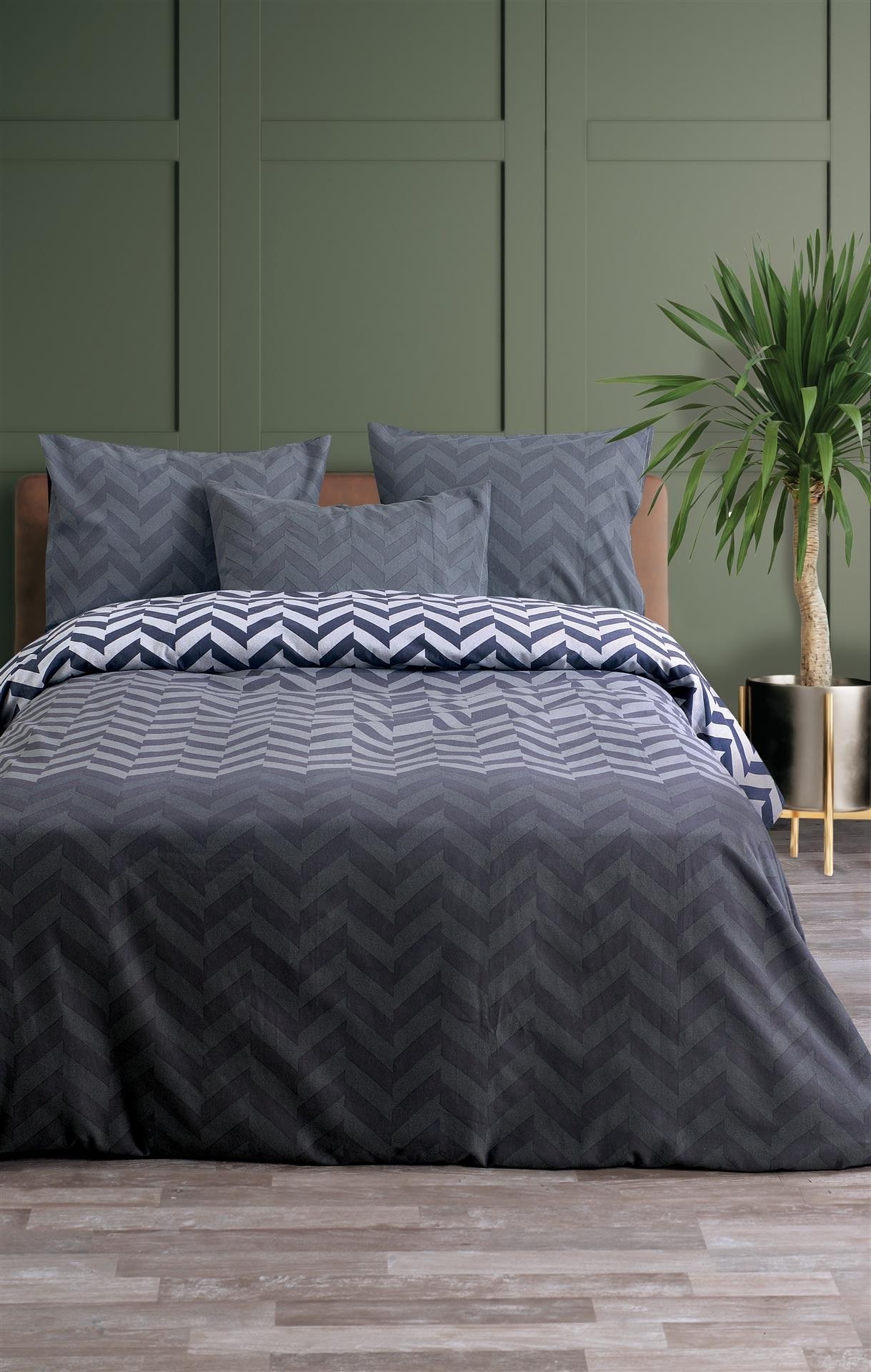 Σετ Παπλωματοθήκη Φανελένια King Size 3 Τεμαχίων Makis Tselios Zic Zac Grey 240x250